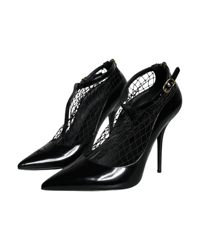 Dolce & Gabbana Black Mesh Patent Leather Heels Pumps Shoes Heels