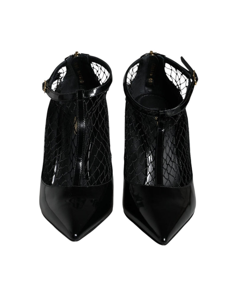 Dolce & Gabbana Black Mesh Patent Leather Heels Pumps Shoes Glam Steals