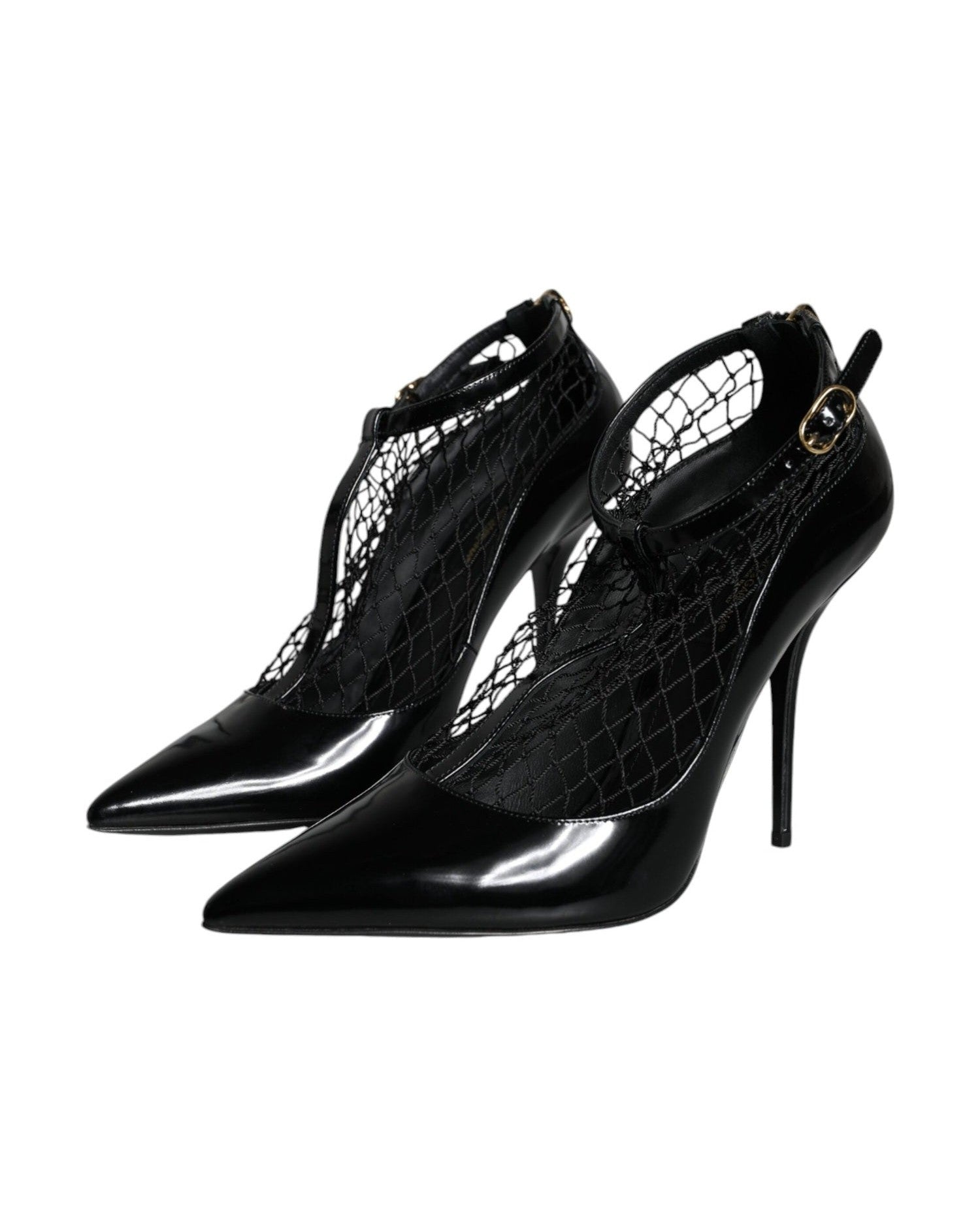 Dolce & Gabbana Black Mesh Patent Leather Heels Pumps Shoes Glam Steals