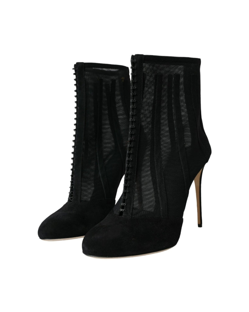 Dolce & Gabbana Black Mesh Stiletto Heels Ankle Boots Shoes Glam Steals