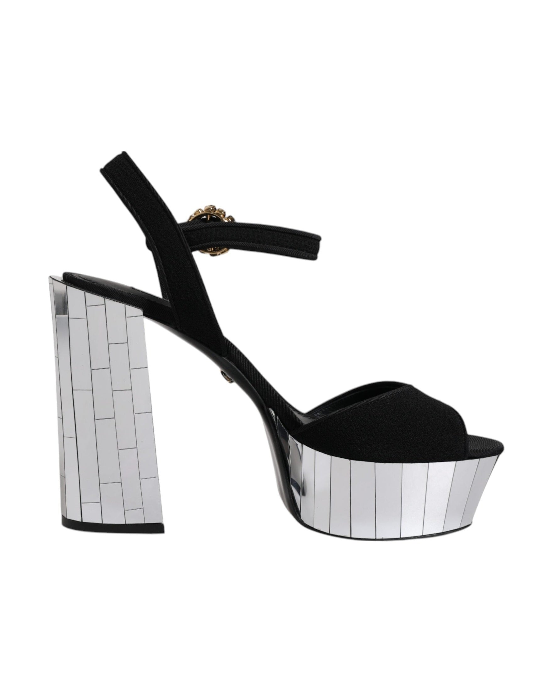 Dolce & Gabbana Black Mirror Heels Platform Sandals Shoes Glam Steals
