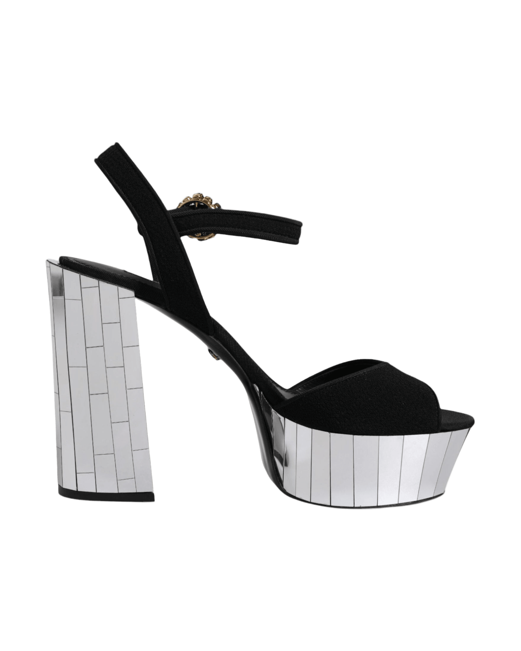 Dolce & Gabbana Black Mirror Heels Platform Sandals Shoes Glam Steals