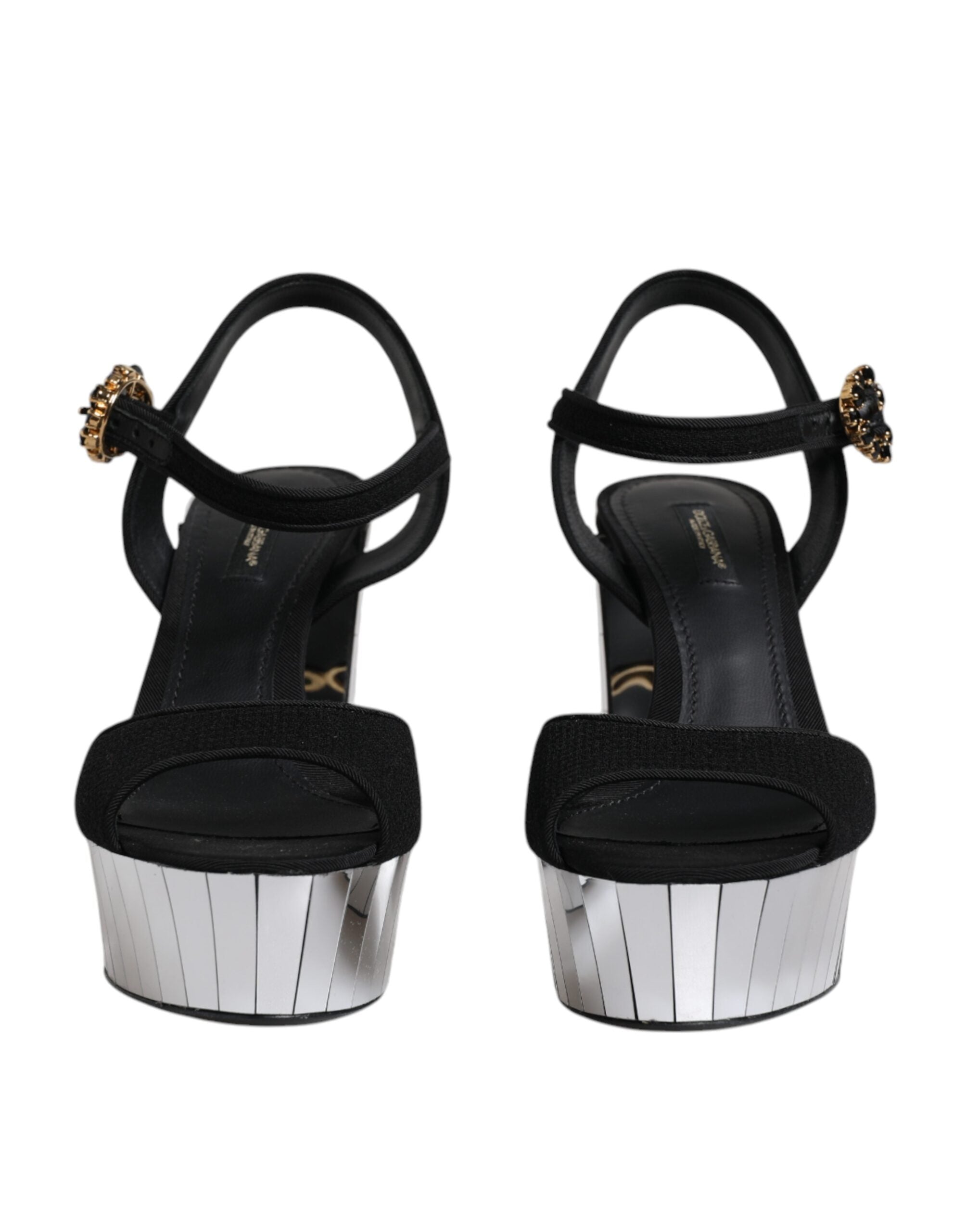 Dolce & Gabbana Black Mirror Heels Platform Sandals Shoes Glam Steals