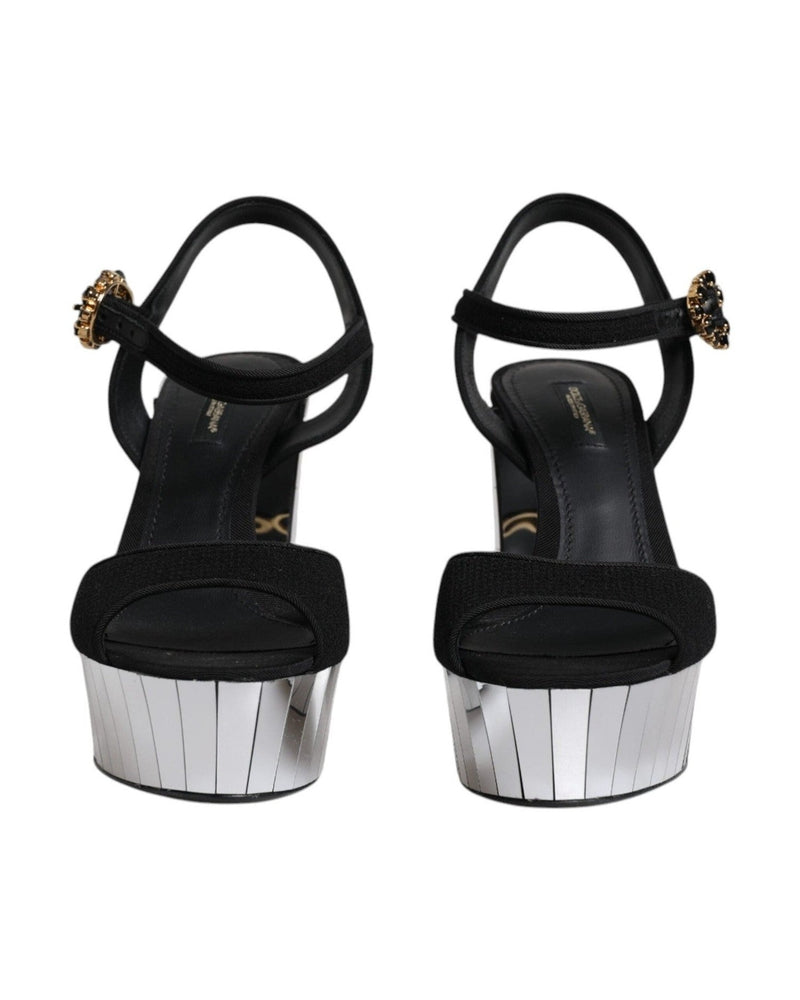 Dolce & Gabbana Black Mirror Heels Platform Sandals Shoes Glam Steals