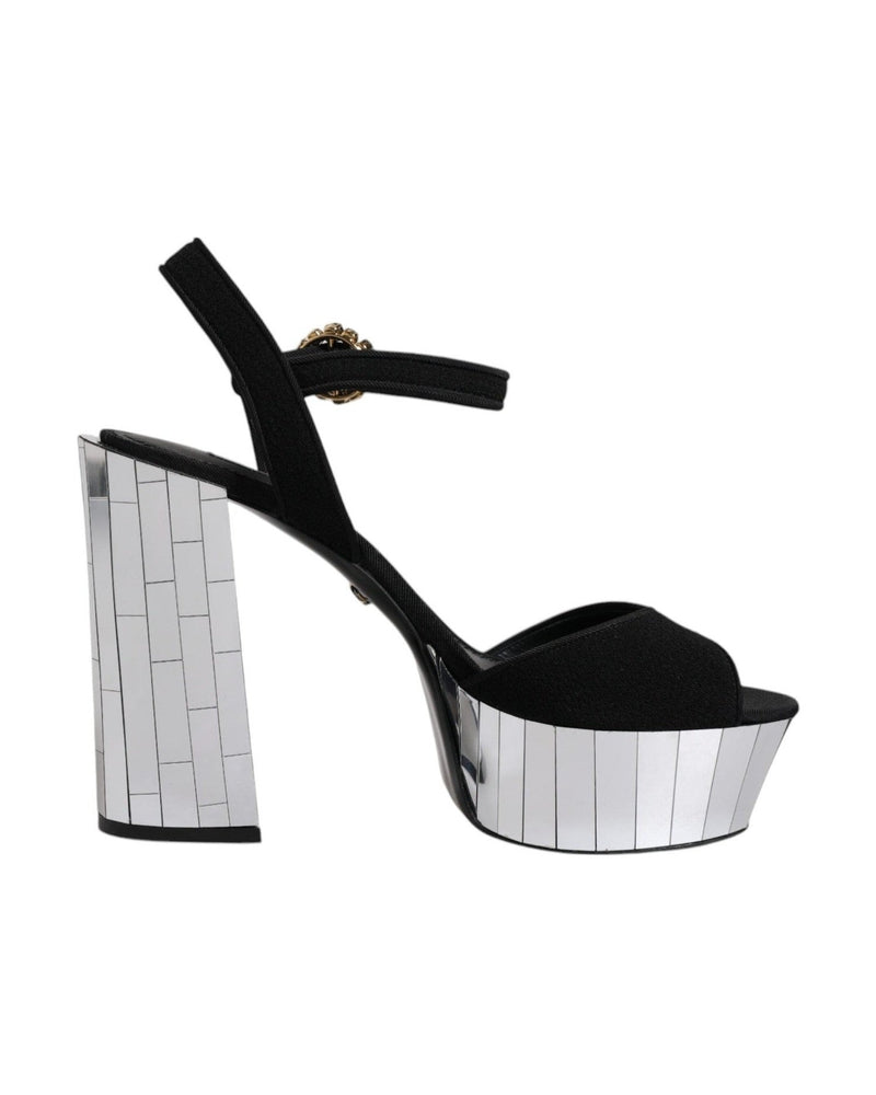 Dolce & Gabbana Black Mirror Heels Platform Sandals Shoes Glam Steals