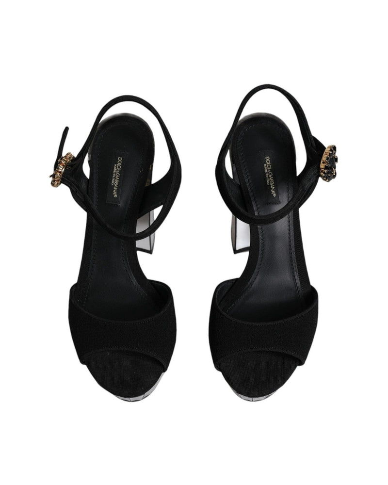 Dolce & Gabbana Black Mirror Heels Platform Sandals Shoes Glam Steals