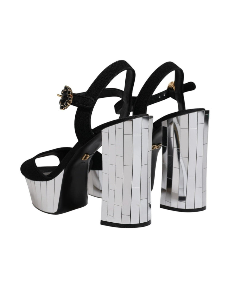 Dolce & Gabbana Black Mirror Heels Platform Sandals Shoes Glam Steals