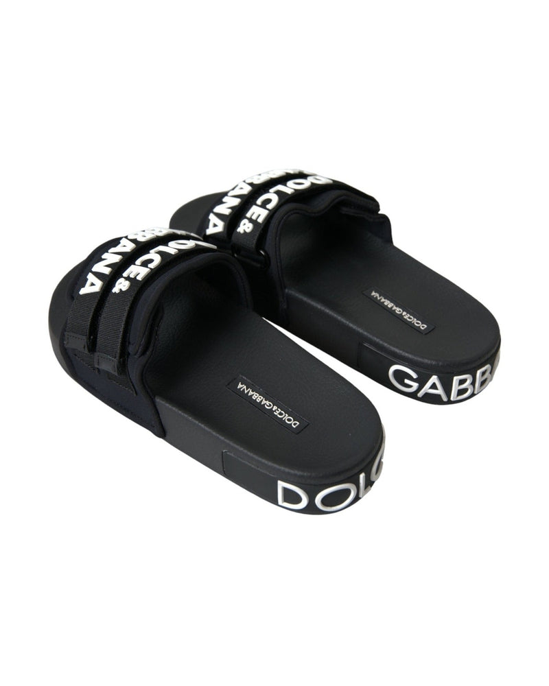 Dolce & Gabbana Black Neoprene Slides Flats Beachwear Shoes Glam Steals