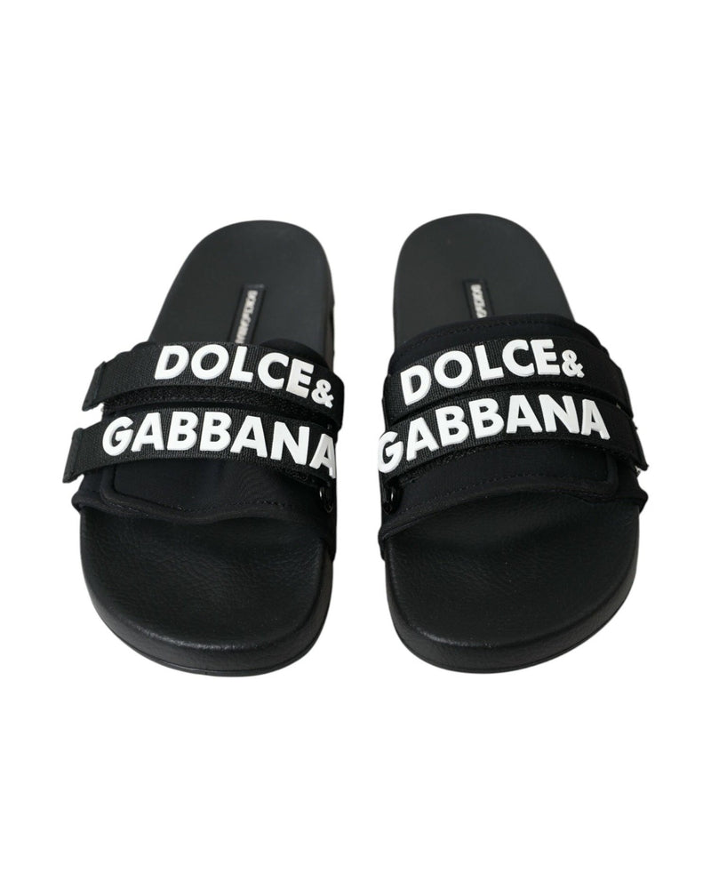 Dolce & Gabbana Black Neoprene Slides Flats Beachwear Shoes Glam Steals