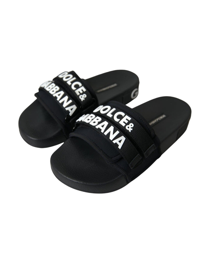 Dolce & Gabbana Black Neoprene Slides Flats Beachwear Shoes Glam Steals