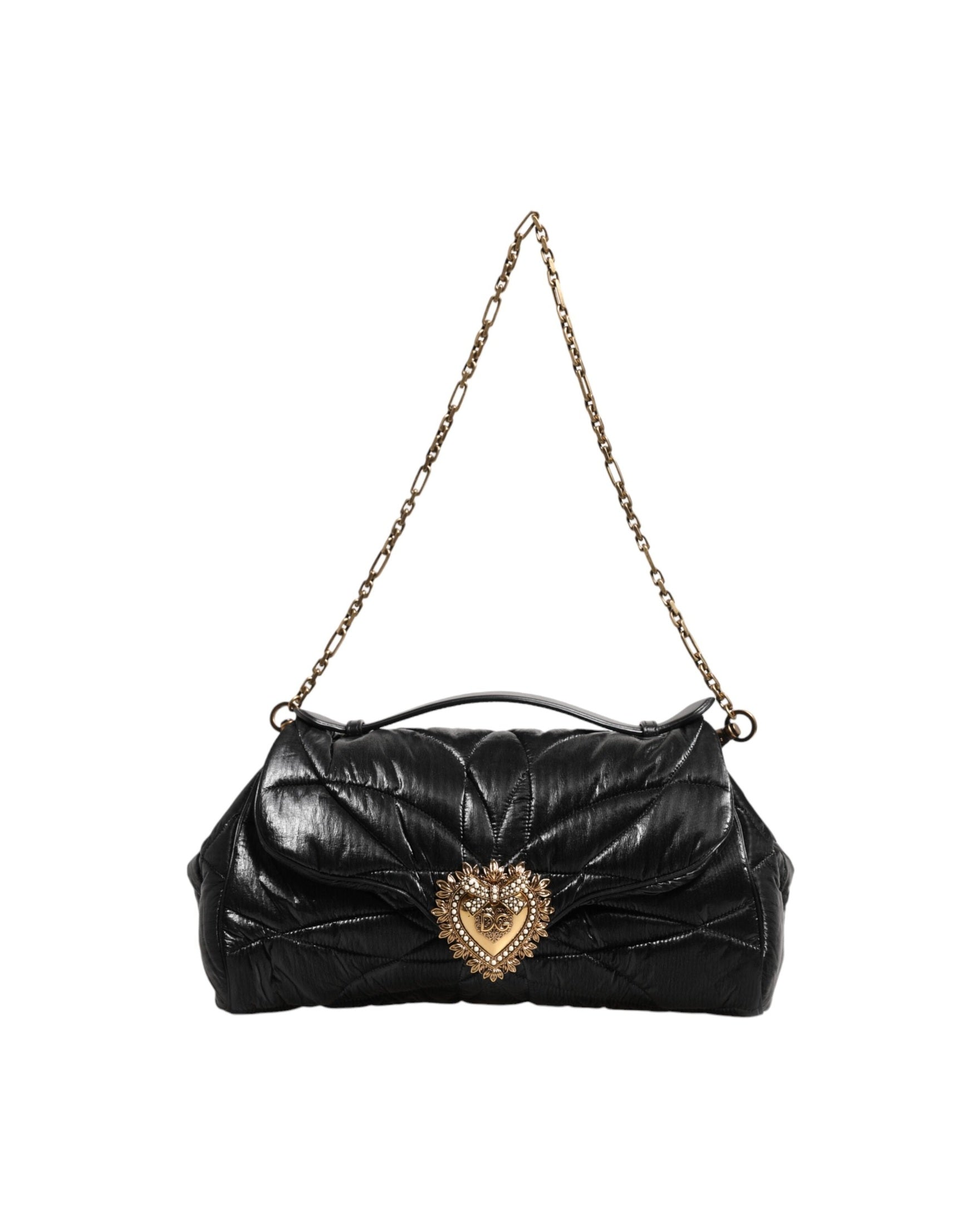 Dolce & Gabbana Black Nylon Quilted Devotion Satchel Chain Strap Bag Glam Steals