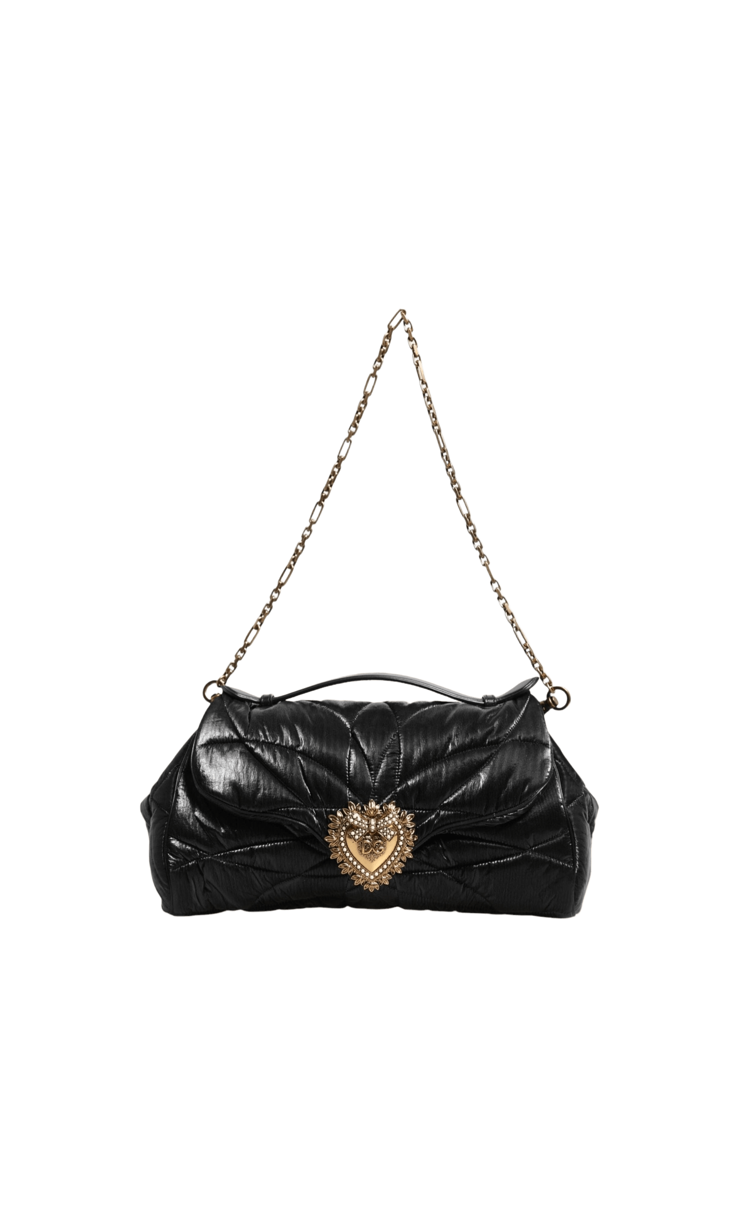 Dolce & Gabbana Black Nylon Quilted Devotion Satchel Chain Strap Bag Glam Steals
