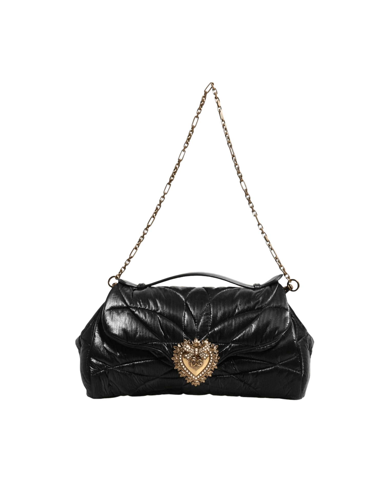 Dolce & Gabbana Black Nylon Quilted Devotion Satchel Chain Strap Bag Glam Steals
