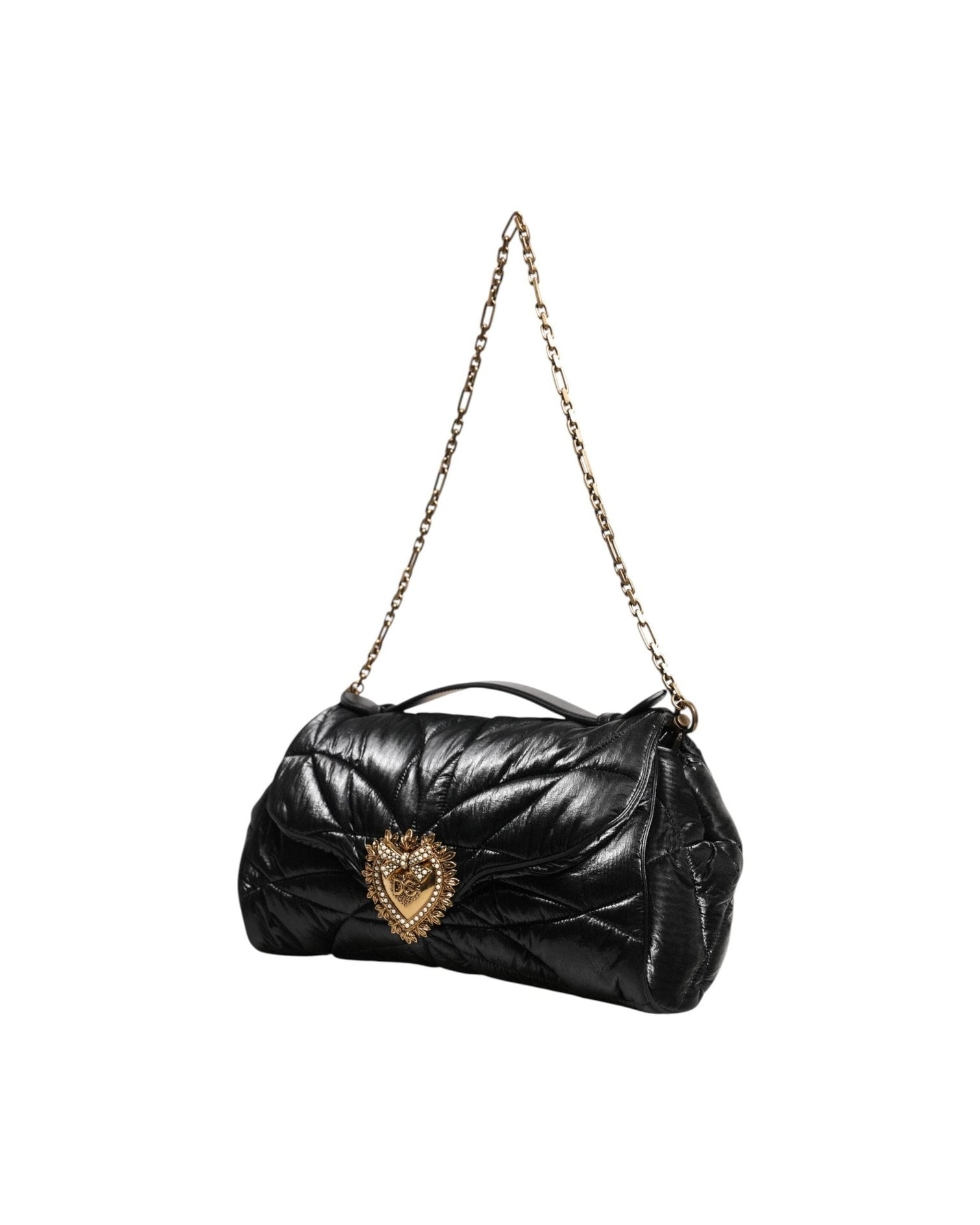 Dolce & Gabbana Black Nylon Quilted Devotion Satchel Chain Strap Bag Glam Steals