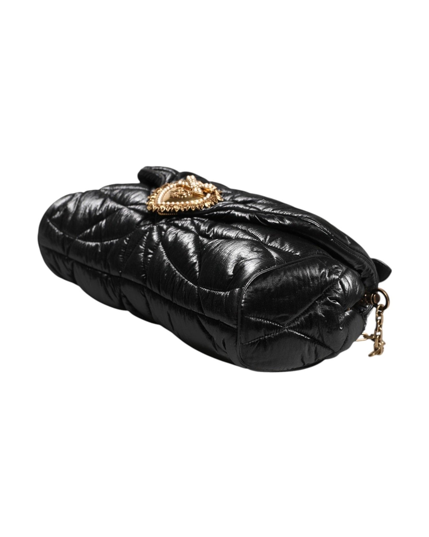 Dolce & Gabbana Black Nylon Quilted Devotion Satchel Chain Strap Bag Glam Steals