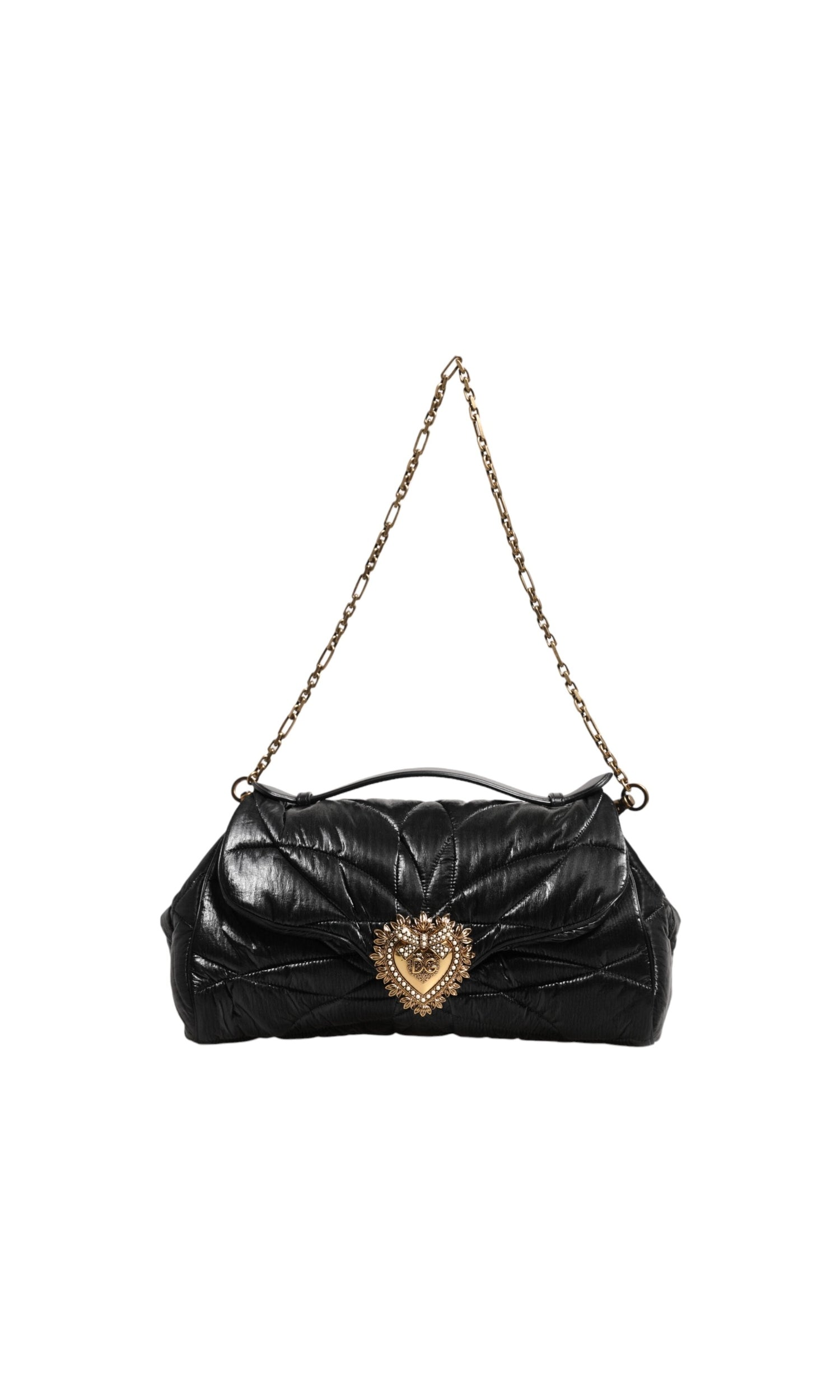 Dolce & Gabbana Black Nylon Quilted Devotion Satchel Chain Strap Bag Glam Steals