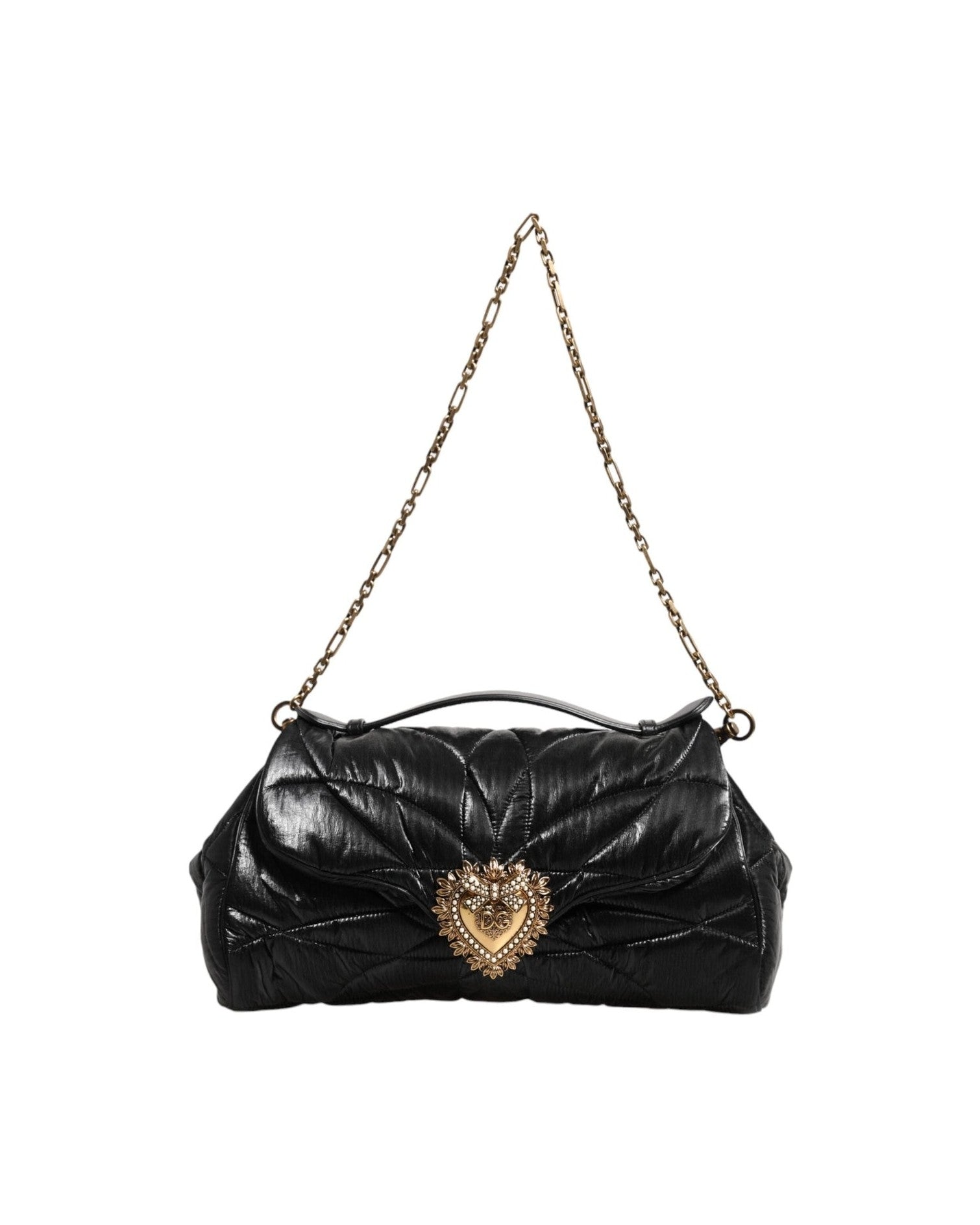 Dolce & Gabbana Black Nylon Quilted Devotion Satchel Chain Strap Bag Glam Steals