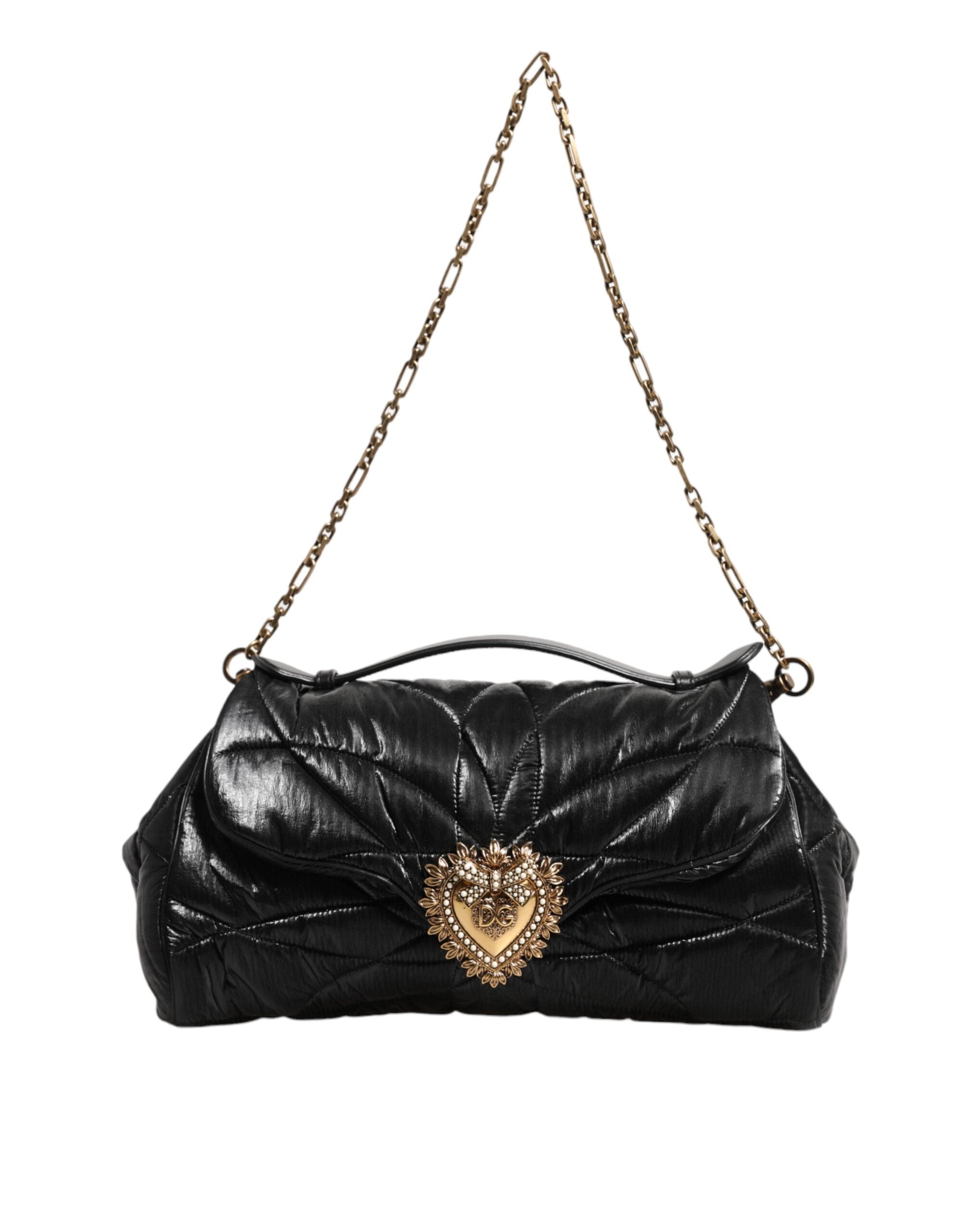 Dolce & Gabbana Black Nylon Quilted Devotion Satchel Chain Strap Bag Glam Steals