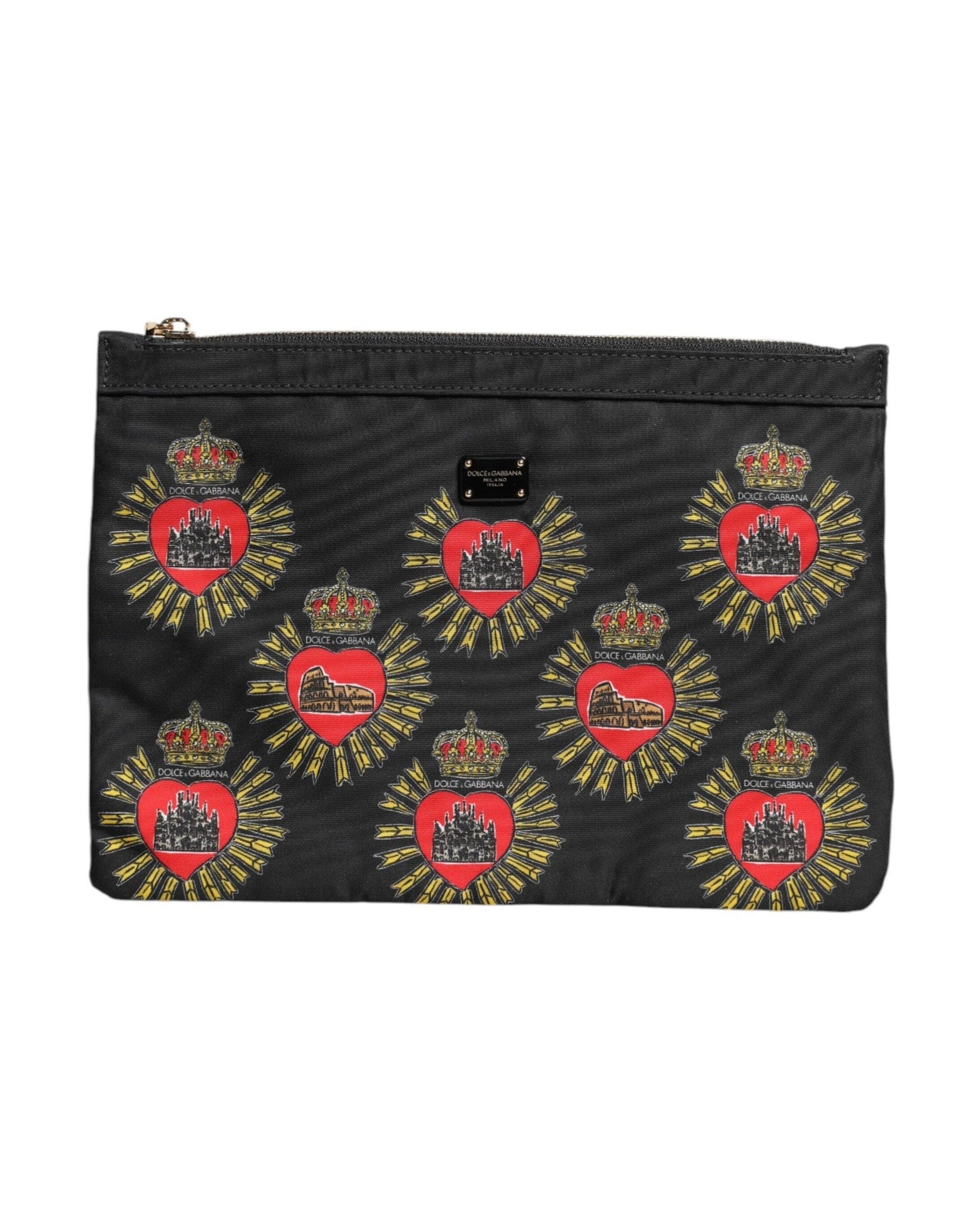 Dolce & Gabbana Black Nylon Red Sacred Heart Clutch Pouch Bag Glam Steals