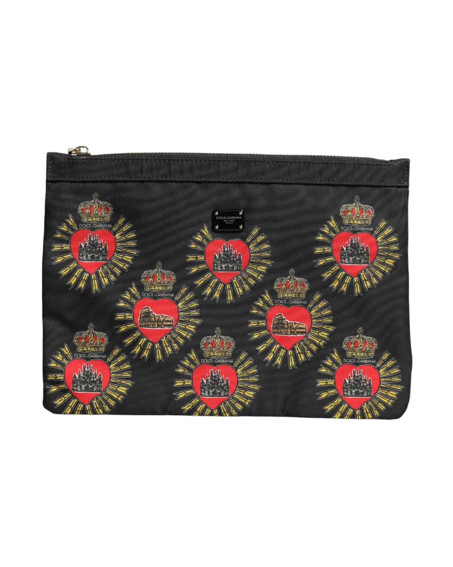 Dolce & Gabbana Black Nylon Red Sacred Heart Clutch Pouch Bag Glam Steals