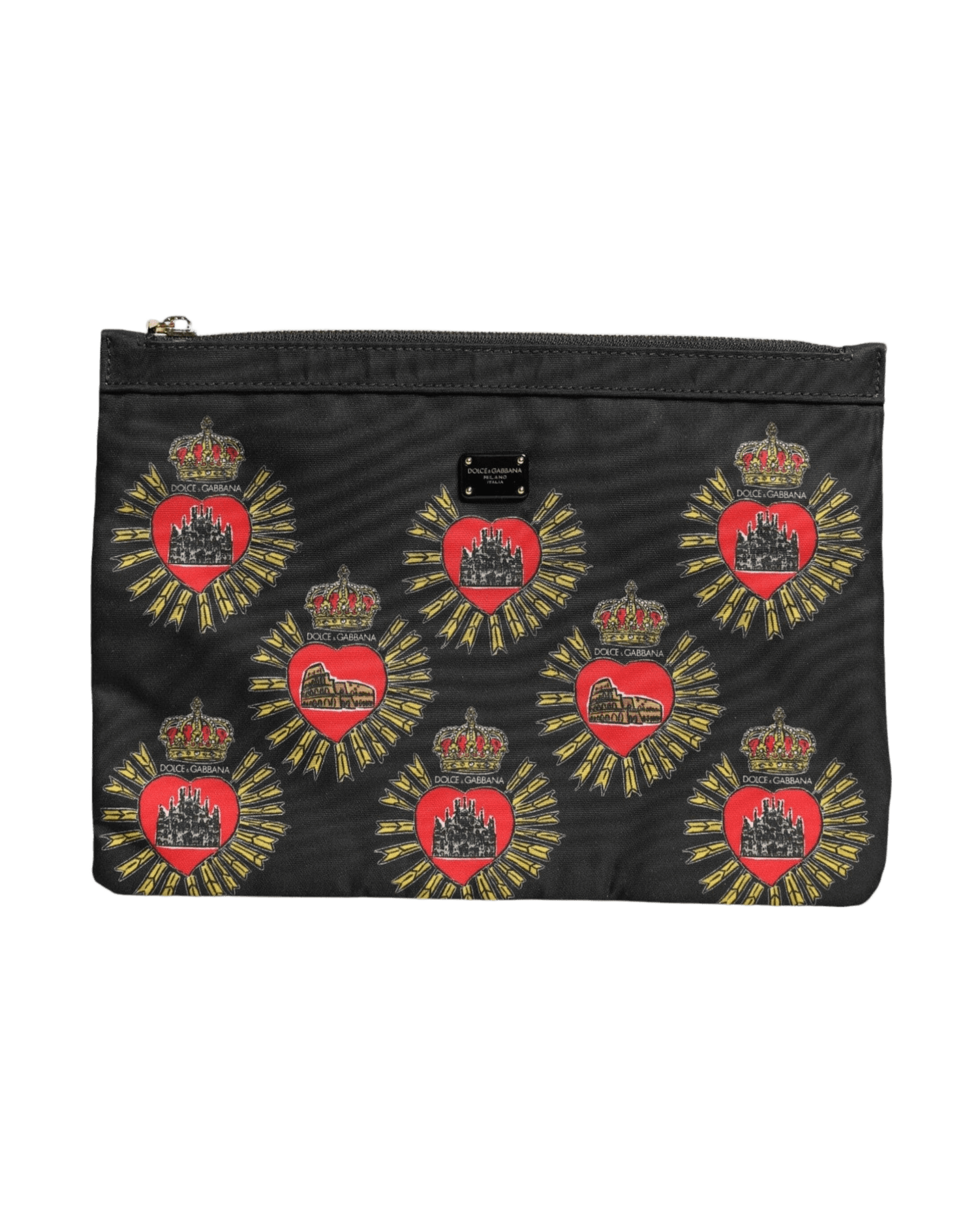 Dolce & Gabbana Black Nylon Red Sacred Heart Clutch Pouch Bag Glam Steals