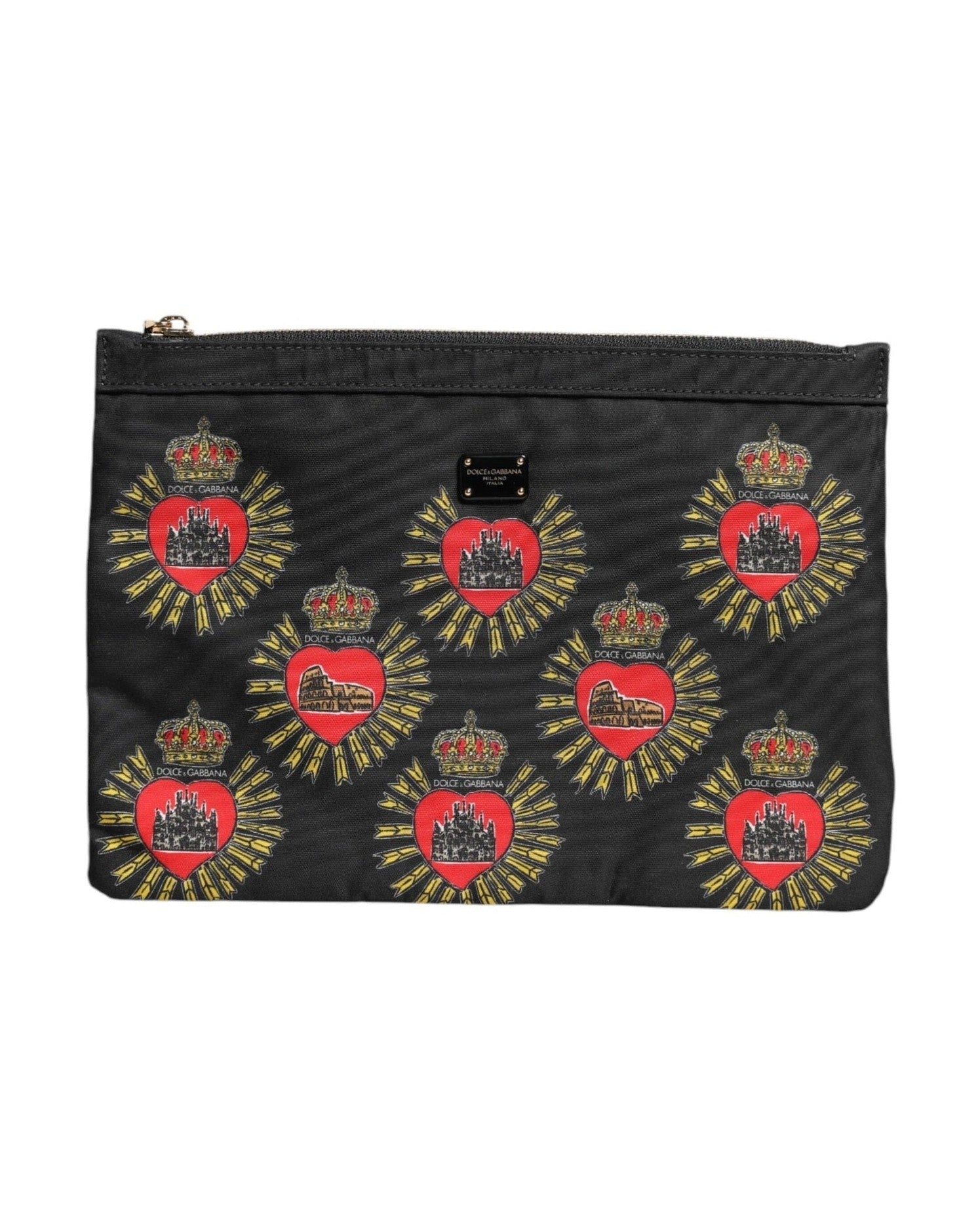 Dolce & Gabbana Black Nylon Red Sacred Heart Clutch Pouch Bag Glam Steals