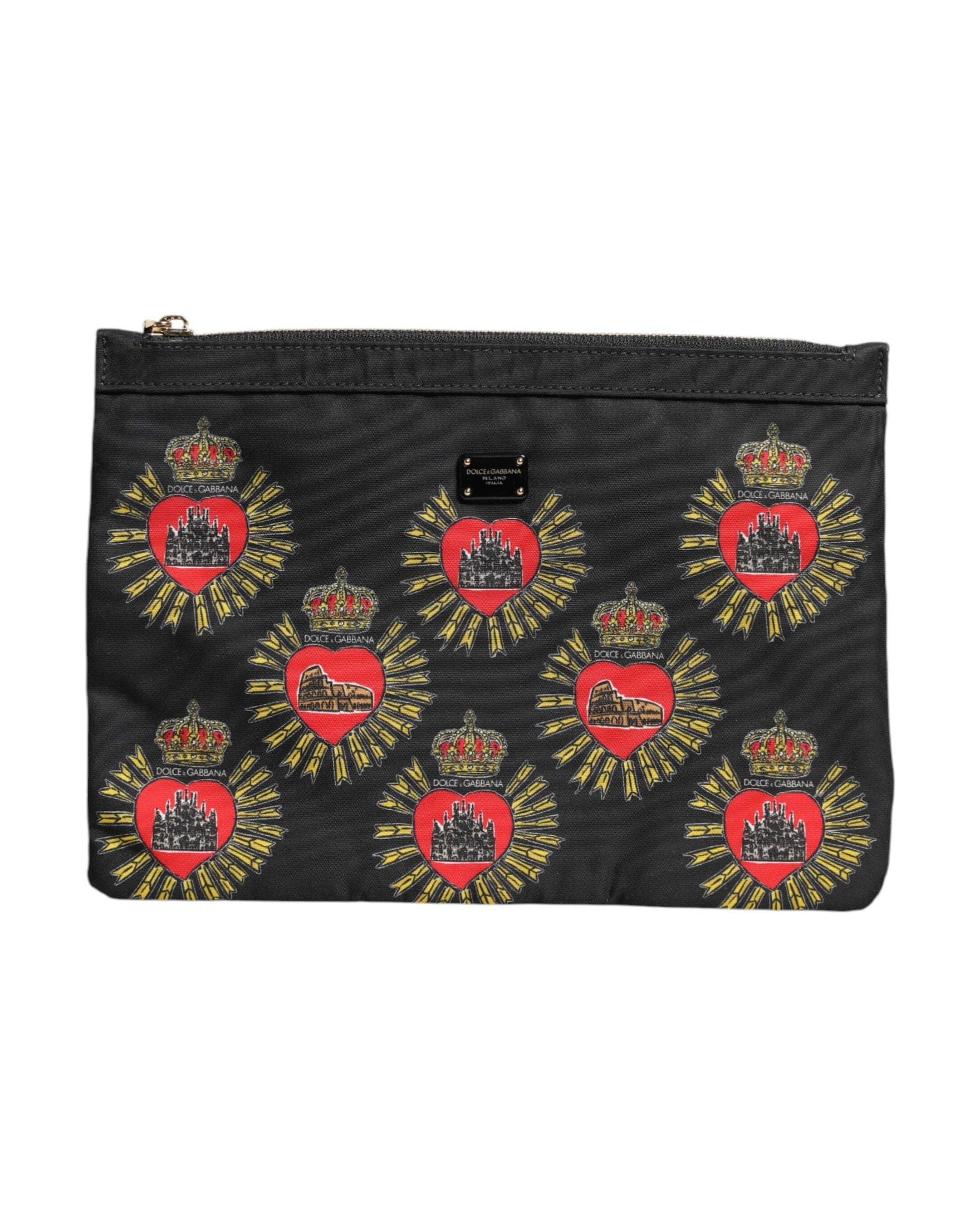 Dolce & Gabbana Black Nylon Red Sacred Heart Clutch Pouch Bag Glam Steals