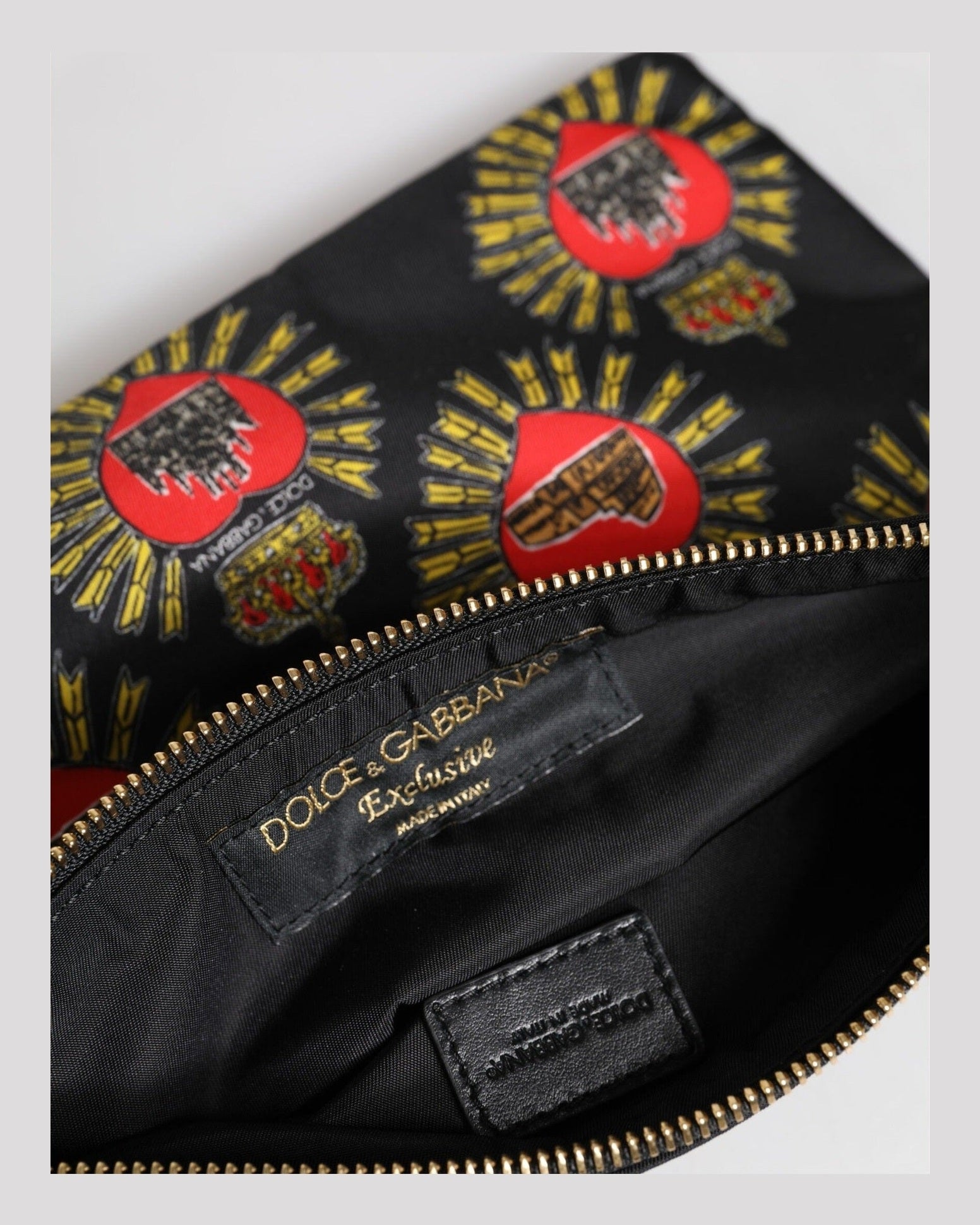Dolce & Gabbana Black Nylon Red Sacred Heart Clutch Pouch Bag Glam Steals