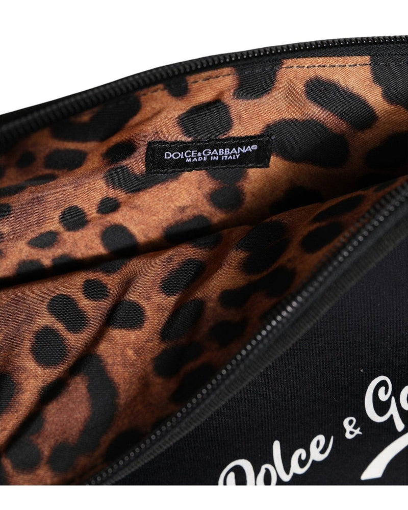 Dolce & Gabbana Black Nylon Solid Dg Logoprint Clutch Zip Borse Pouch Bag Glam Steals