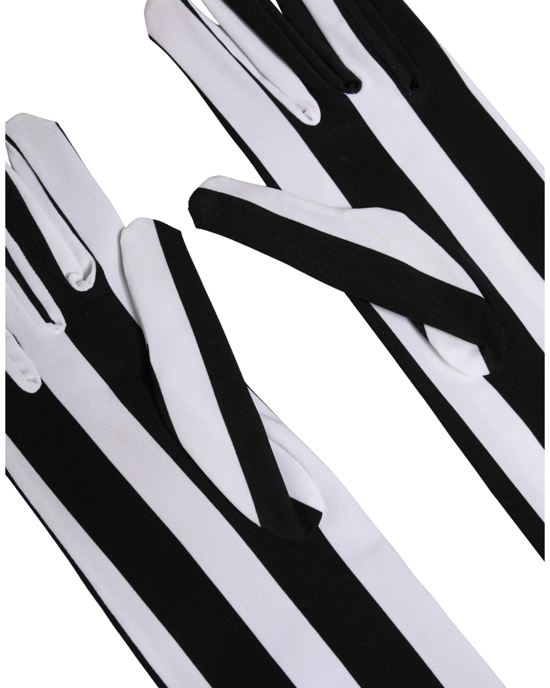 Dolce & Gabbana Black Nylon White Stripes Elbow Length Gloves 