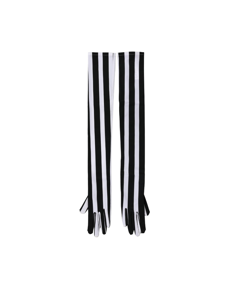 Dolce & Gabbana Black Nylon White Stripes Elbow Length Gloves 