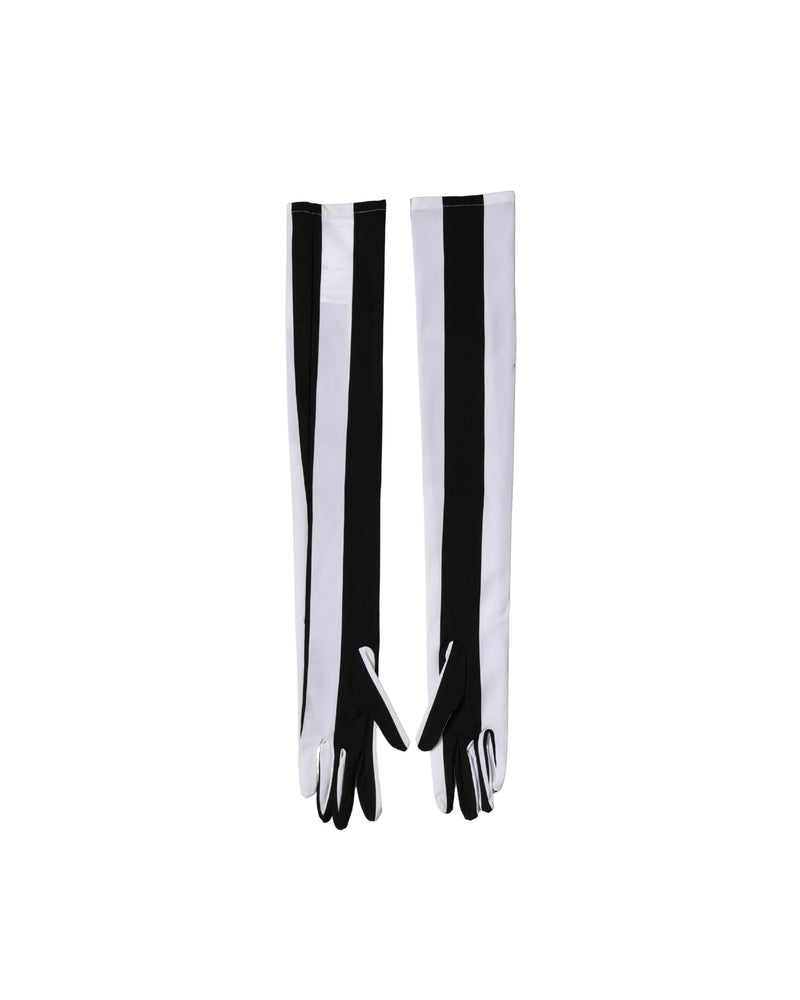 Dolce & Gabbana Black Nylon White Stripes Elbow Length Gloves 