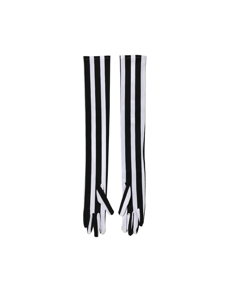 Dolce & Gabbana Black Nylon White Stripes Elbow Length Gloves 