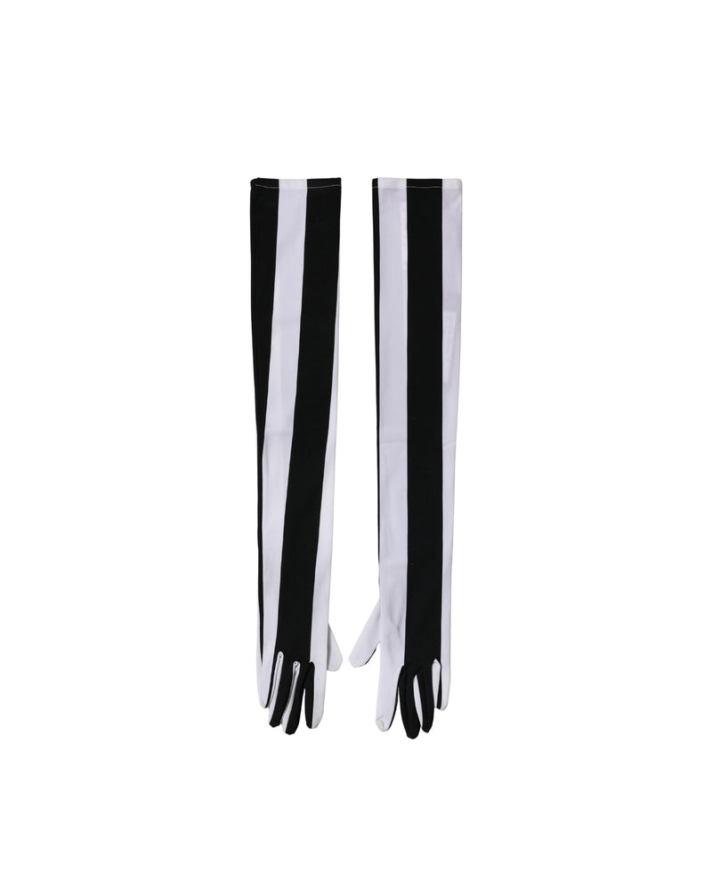 Dolce & Gabbana Black Nylon White Stripes Elbow Length Gloves 