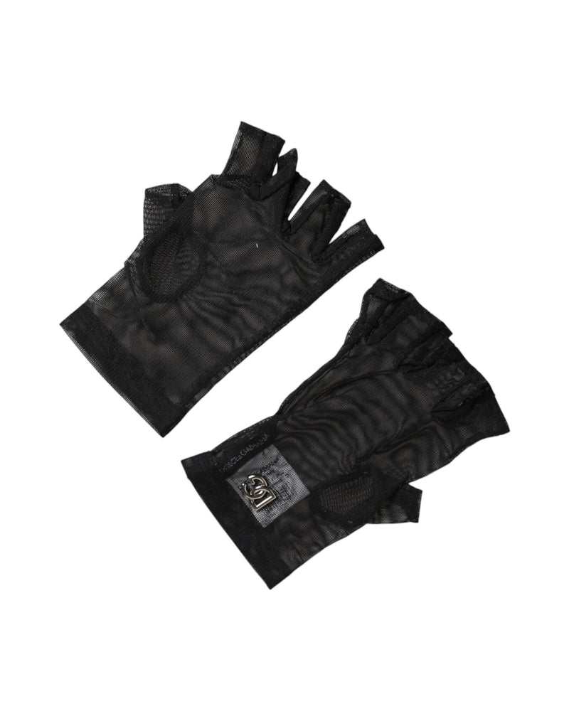 Dolce & Gabbana Black Nylon Wrist Length Fingerless Mitten Gloves Glam Steals