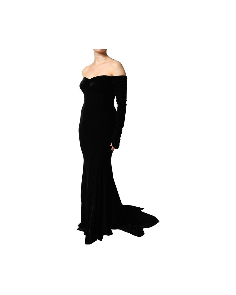 Dolce & Gabbana Black Off Shoulder Bodycon Long Gown Dress Glam Steals