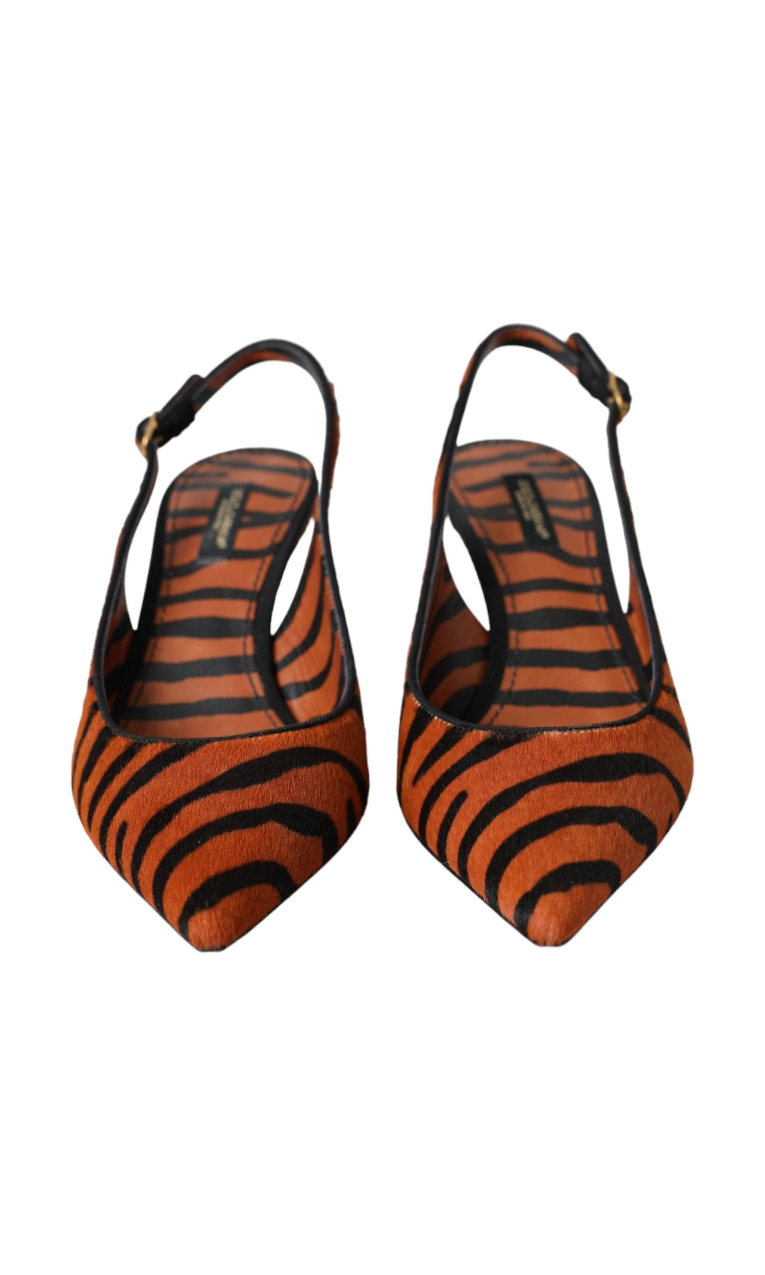 Dolce & Gabbana Black Orange Zebra Leather Slingbacks Shoes Glam Steals
