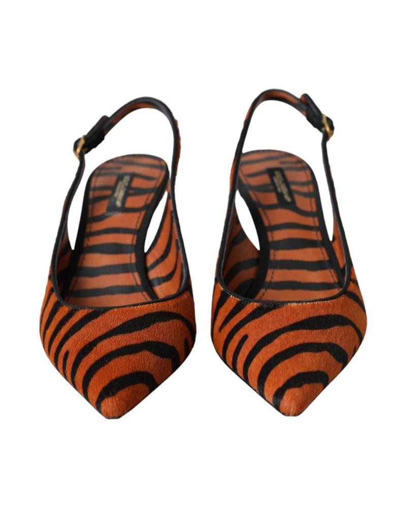 Dolce & Gabbana Black Orange Zebra Leather Slingbacks Shoes Glam Steals