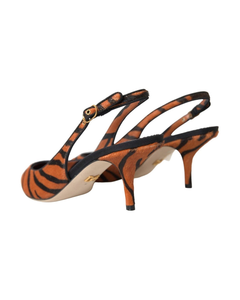 Dolce & Gabbana Black Orange Zebra Leather Slingbacks Shoes Glam Steals