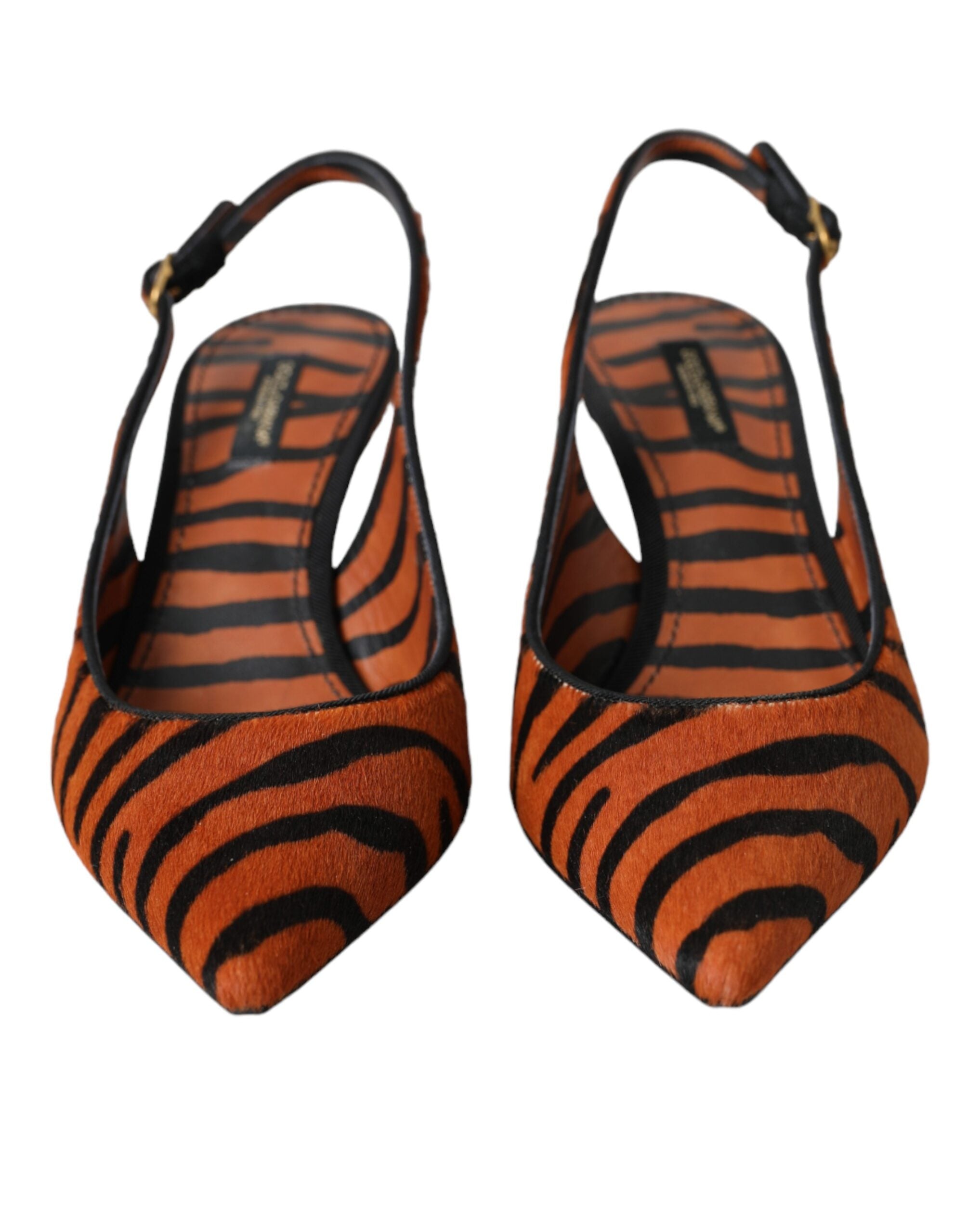 Dolce & Gabbana Black Orange Zebra Leather Slingbacks Shoes Glam Steals