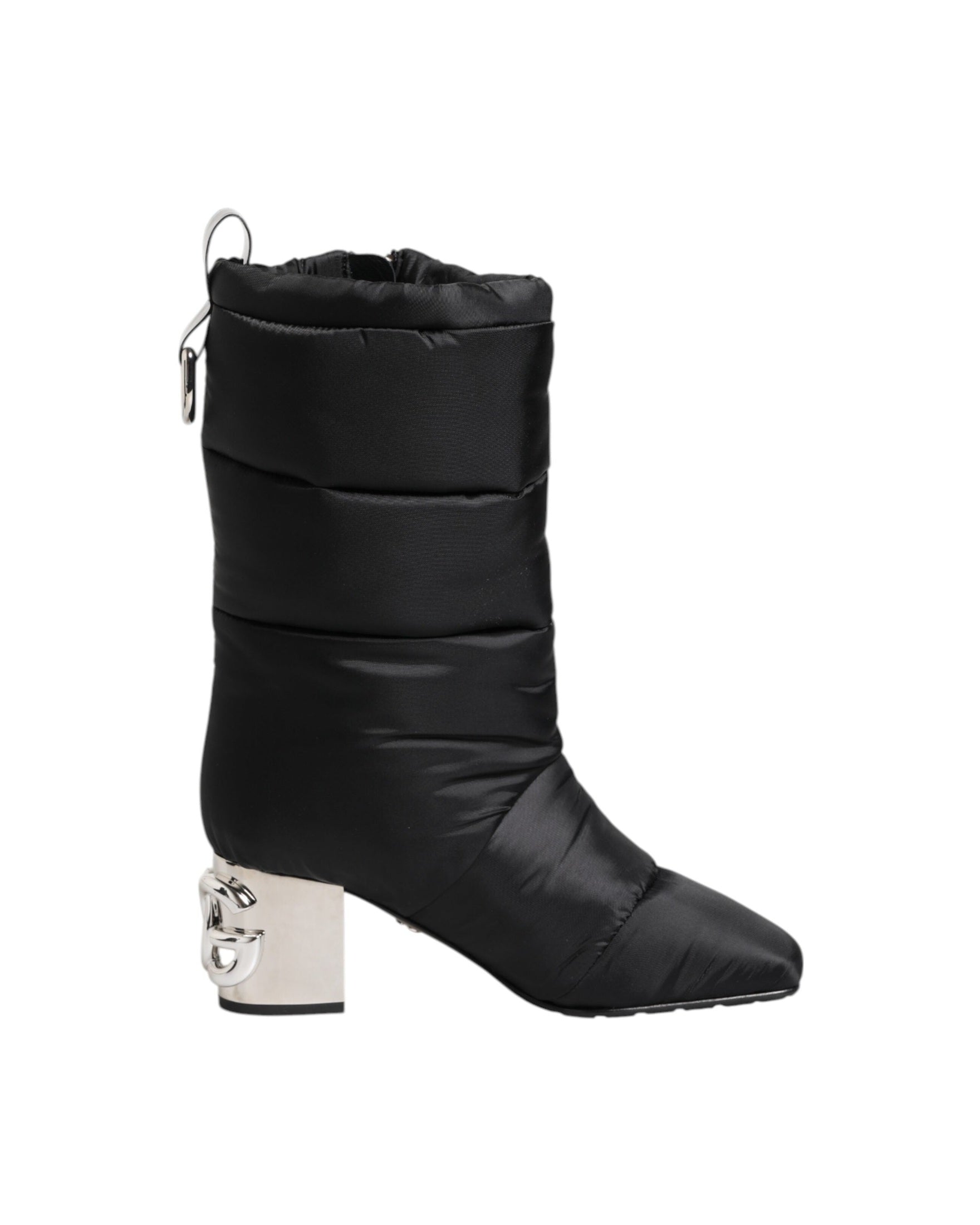 Dolce & Gabbana Black Padded Mid Calf Logo Heel Boots Shoes Glam Steals