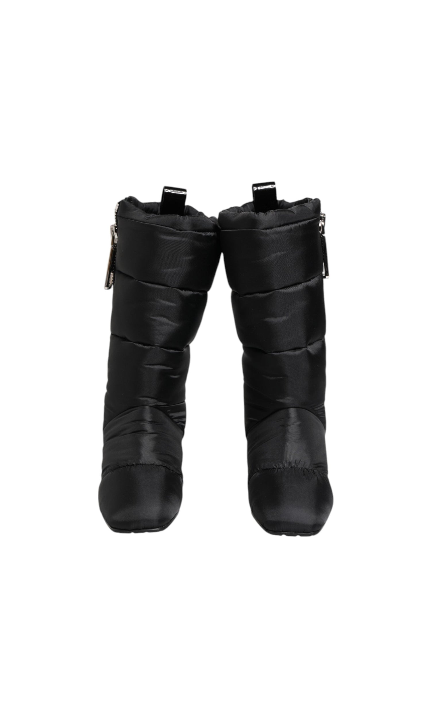 Dolce & Gabbana Black Padded Mid Calf Logo Heel Boots Shoes Glam Steals