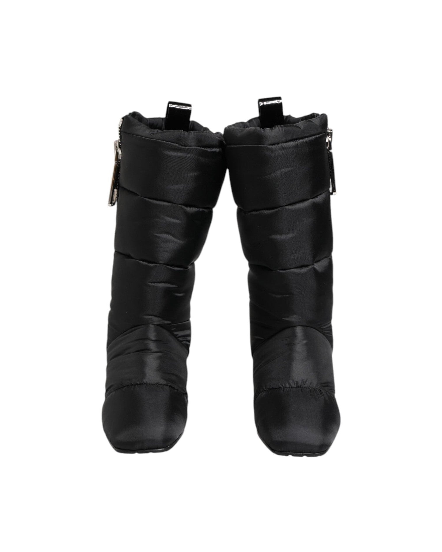 Dolce & Gabbana Black Padded Mid Calf Logo Heel Boots Shoes Glam Steals