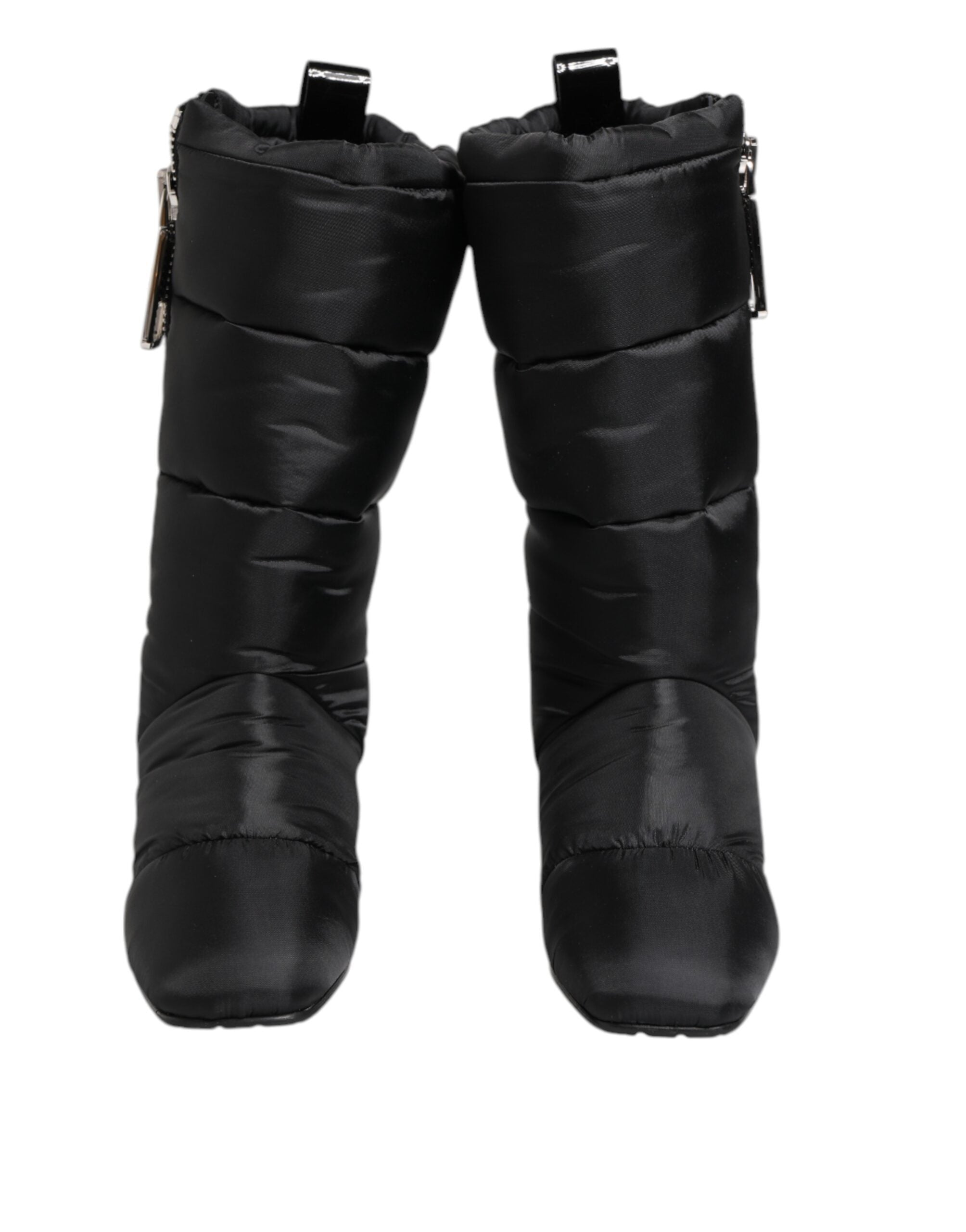 Dolce & Gabbana Black Padded Mid Calf Logo Heel Boots Shoes Glam Steals