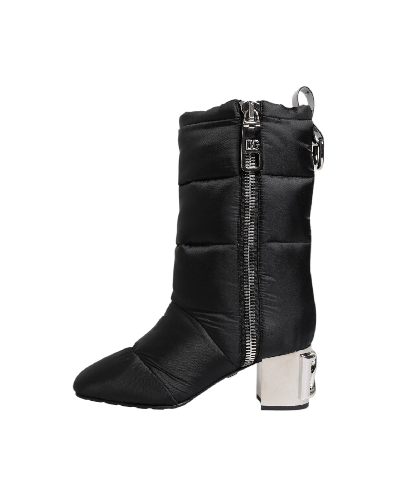 Dolce & Gabbana Black Padded Mid Calf Logo Heel Boots Shoes Glam Steals