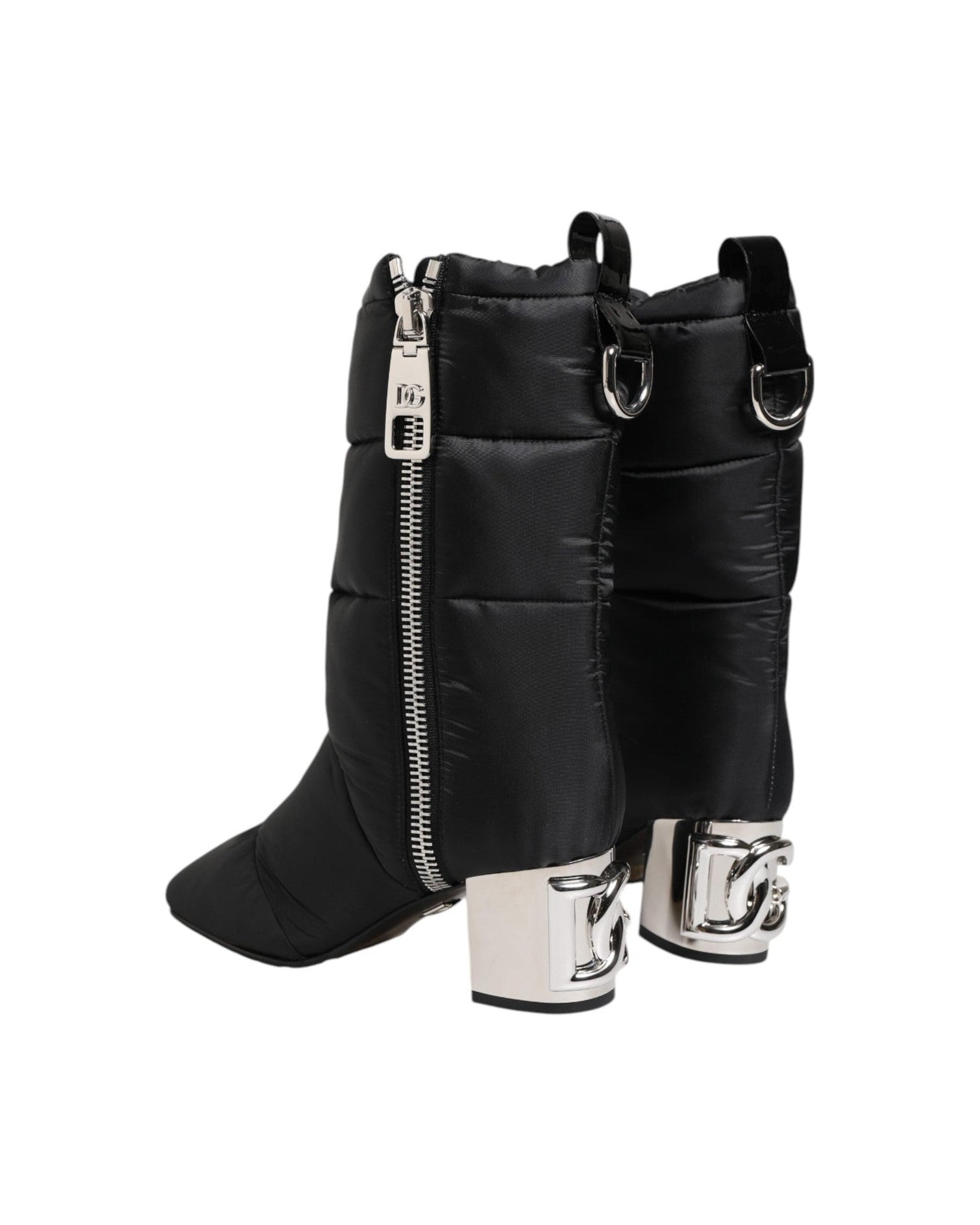 Dolce & Gabbana Black Padded Mid Calf Logo Heel Boots Shoes Glam Steals
