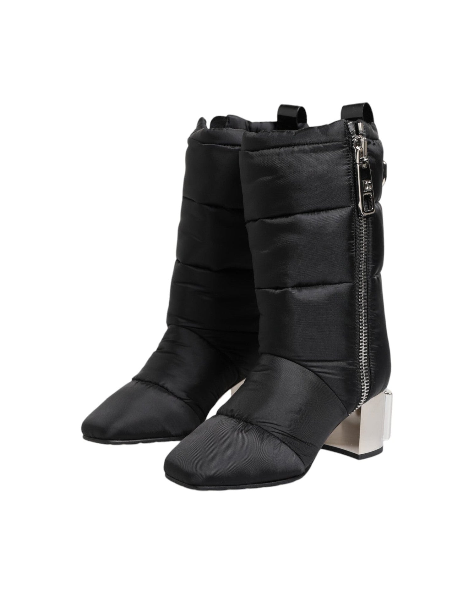 Dolce & Gabbana Black Padded Mid Calf Logo Heel Boots Shoes Glam Steals