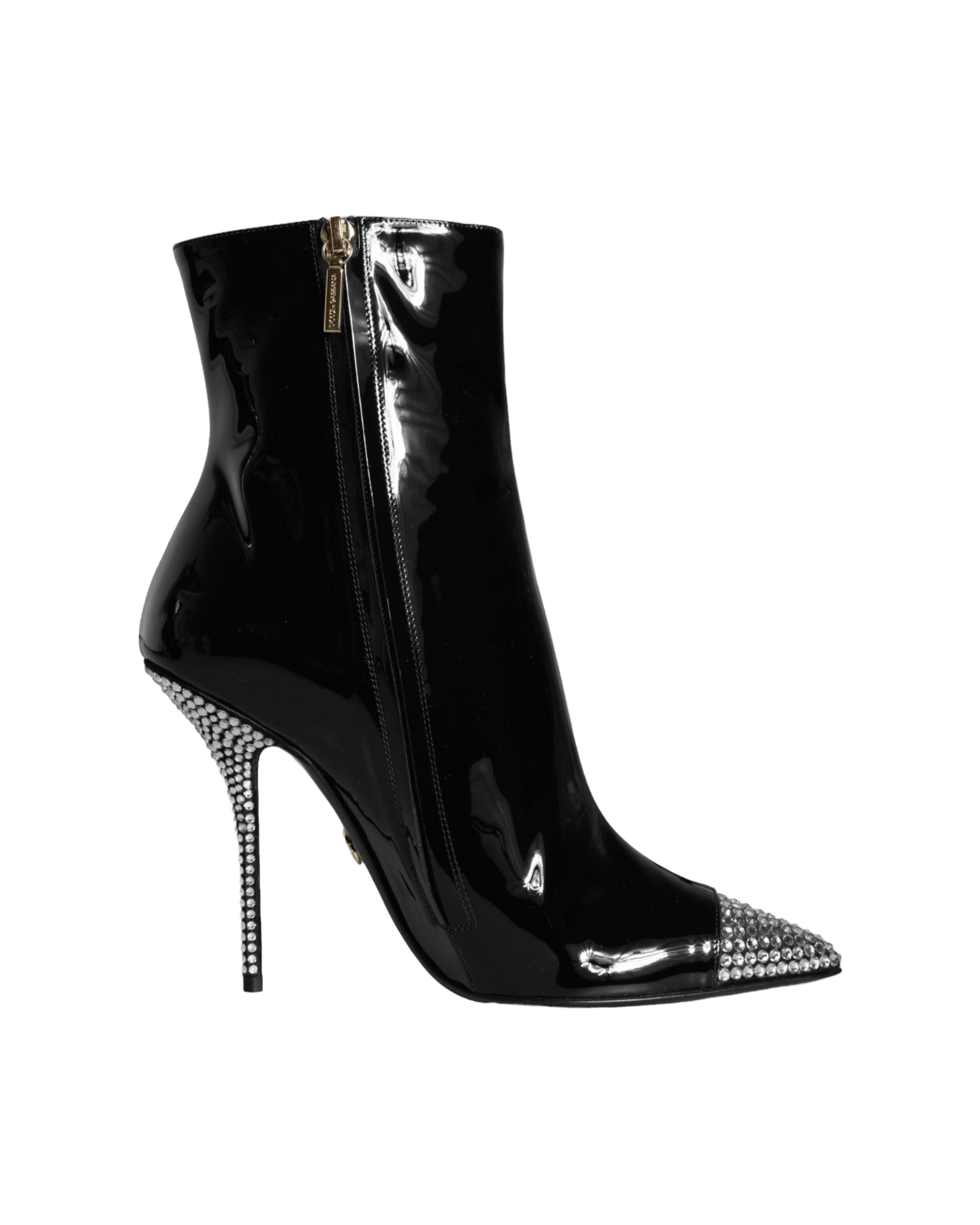 Dolce & Gabbana Black Patent Leather Crystal Heel Boots Shoes Glam Steals