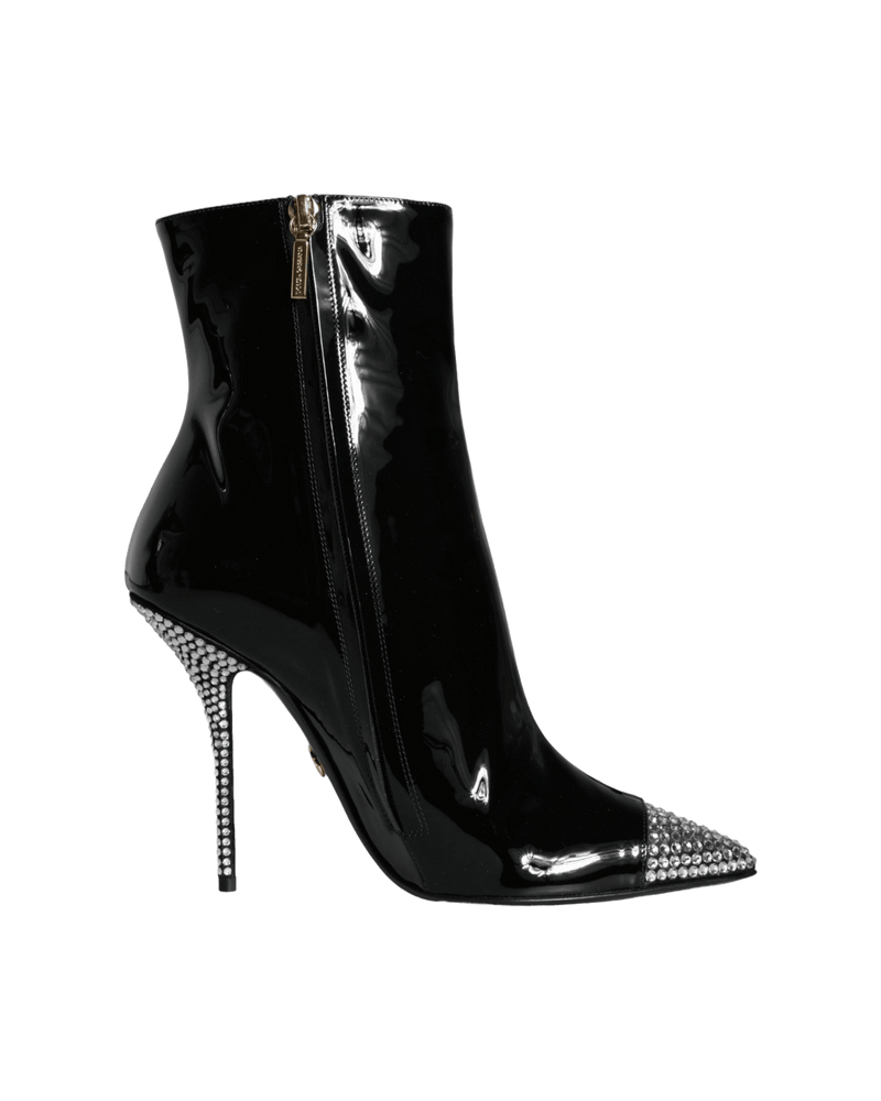 Dolce & Black Gabbana Patent Leather Crystal Heel Boots Shoes Glam Steals