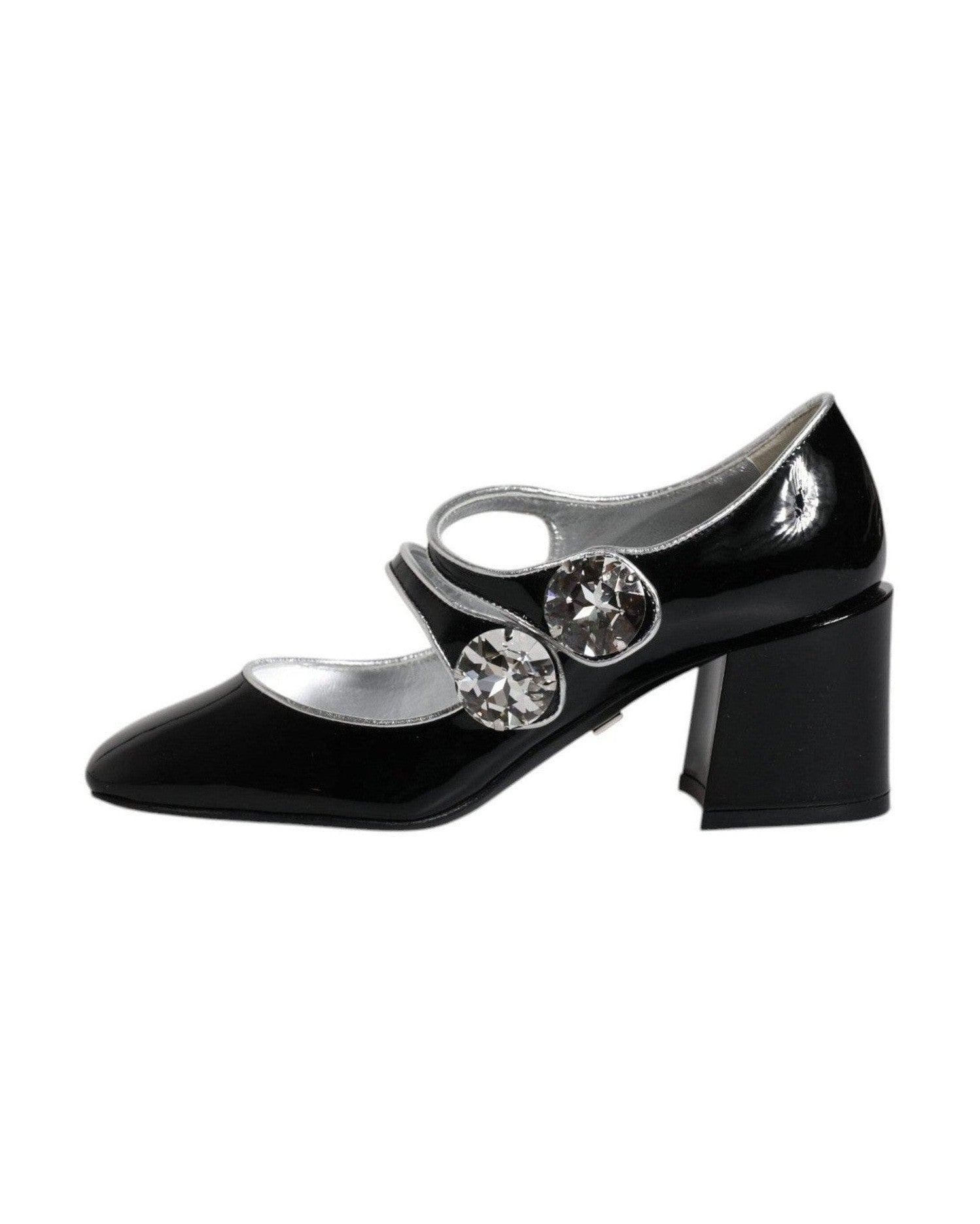 Dolce & Gabbana Black Patent Leather Crystal Mary Jane Pumps Shoes Heels
